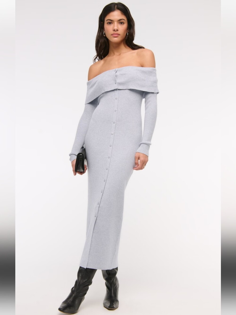 Abercrombie & Fitch Sleeveless Foldover KnIt Sweater Dress Heathered Grey Large